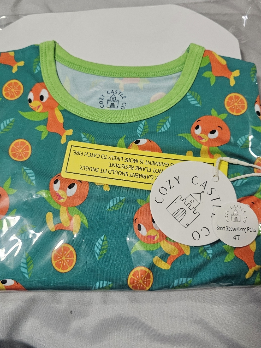 Bamboo Cozy Castle Kids Orange Print Teal Short Sleeve Pj Set - 4T